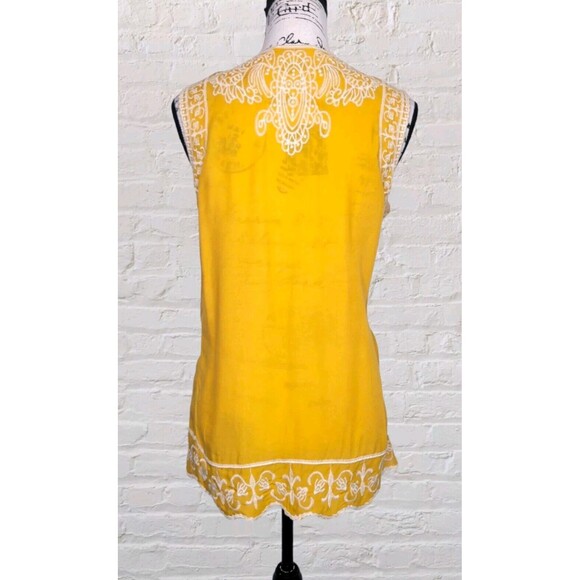 Solitaire Floral Embroidered Tunic Tank Top Womens SM Yellow Blouse Boho Cottage - Picture 3 of 7